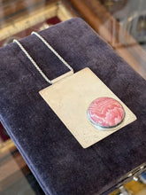 Load image into Gallery viewer, Vintage Modernist Sterling Silver Rhodochrosite Statement Pendant Necklace 22"
