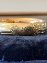 Load image into Gallery viewer, Antique English I.S. &amp; Co. Gold Filled Engraved MJM Monogram Bangle Bracelet
