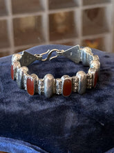 Load image into Gallery viewer, Vintage Sterling Silver Genuine Carnelian Panel Link Bracelet Hook Clasp 7.5"

