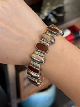 Load image into Gallery viewer, Vintage Sterling Silver Genuine Carnelian Panel Link Bracelet Hook Clasp 7.5"
