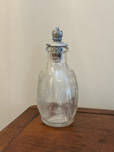 Load image into Gallery viewer, Antique Glass Holy Water Bottle Embossed Cross &amp; Lettering Metal Shaker Top 4"
