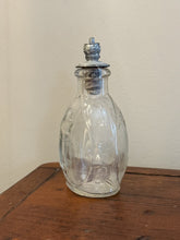 Load image into Gallery viewer, Antique Glass Holy Water Bottle Embossed Cross &amp; Lettering Metal Shaker Top 4"
