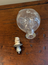 Load image into Gallery viewer, Antique Glass Holy Water Bottle Embossed Cross &amp; Lettering Metal Shaker Top 4"
