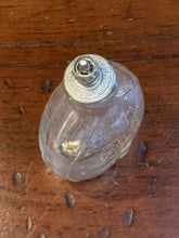 Load image into Gallery viewer, Antique Glass Holy Water Bottle Embossed Cross &amp; Lettering Metal Shaker Top 4"
