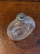 Load image into Gallery viewer, Antique Glass Holy Water Bottle Embossed Cross &amp; Lettering Metal Shaker Top 4.4"
