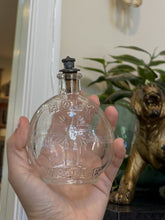 Load image into Gallery viewer, Antique Glass Holy Water Bottle Embossed Cross &amp; Lettering Metal Shaker Top 4.4"
