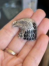 Load image into Gallery viewer, Vintage Little Silver Fox Sterling Silver Black Enamel Eagle Head Bolo Pendant
