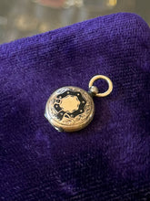 Load image into Gallery viewer, Antique Victorian Era Gold Filled &amp; Black Enamel Floral Petite Locket Pendant
