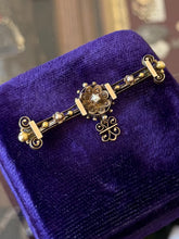 Load image into Gallery viewer, Antique Victorian 14k Yellow Gold Seed Pearl Ornate Filigree Bar Pin Repinned
