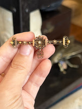 Load image into Gallery viewer, Antique Victorian 14k Yellow Gold Seed Pearl Ornate Filigree Bar Pin Repinned
