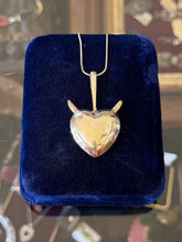 Load image into Gallery viewer, Italian Gold over Sterling Silver Puffy Heart with Horns Pendant Necklace 24.25"
