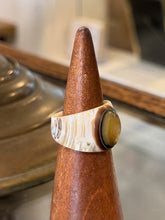 Load image into Gallery viewer, Vintage 1980s Southwestern Unisex Carved Shell Mother of Pearl Ring US 8
