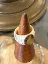Load image into Gallery viewer, Vintage 1980s Southwestern Unisex Carved Shell Mother of Pearl Ring US 8
