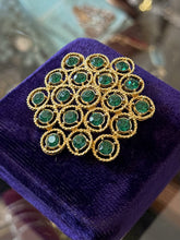 Load image into Gallery viewer, Vintage 1960s Midcentury Gold Tone Green Crystal Rhinestone Brooch Pin Unsigned
