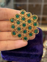 Load image into Gallery viewer, Vintage 1960s Midcentury Gold Tone Green Crystal Rhinestone Brooch Pin Unsigned
