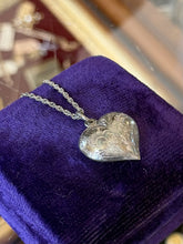 Load image into Gallery viewer, Vintage Sterling Silver Hand Etched Puffy Heart Pendant Necklace 18"
