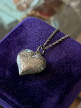 Load image into Gallery viewer, Vintage Sterling Silver Hand Etched Puffy Heart Pendant Necklace 18"
