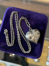 Load image into Gallery viewer, Vintage Sterling Silver Hand Etched Puffy Heart Pendant Necklace 18"
