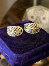 Load image into Gallery viewer, Vintage Solid 14k Yellow Gold Diamond Cut Open Work Curved Drop Earrings
