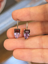 Load image into Gallery viewer, Vintage Sterling Silver Faceted Garnet &amp; Purple Glass Dangle Drop Earrings
