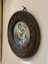 Load image into Gallery viewer, Vintage Florentine Round Wood Frame Murillo Art Litho Gypsy Madonna and Child
