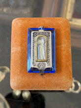 Load image into Gallery viewer, Antique 1920s Art Deco Czechoslovakia Reliquary Pocket Shrine Blue Glass Pendant
