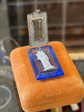 Load image into Gallery viewer, Antique 1920s Art Deco Czechoslovakia Reliquary Pocket Shrine Blue Glass Pendant
