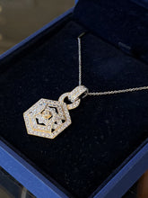 Load image into Gallery viewer, Swarovski Sterling Silver &amp; Crystal Two Tone Hexagonal Pendant Necklace in Box
