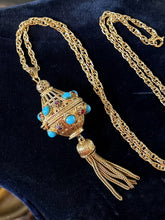 Load image into Gallery viewer, Vintage 1960s Signed Florenza Etruscan Revival Gold Tone Locket Pendant Necklace

