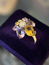 Load image into Gallery viewer, Vintage Signed 1967 Christian Dior Germany Gold Plated Rhinestone Cluster Brooch
