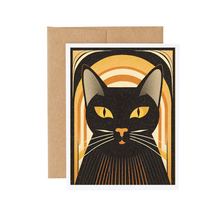 Load image into Gallery viewer, Art Deco Orange and Black Halloween Black Cat Card
