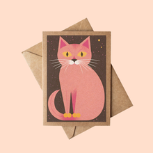 Load image into Gallery viewer, Minimalist Pink Cat Brown Kraft Paper Fall Card 
