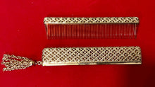 Load image into Gallery viewer, Vintage 1950s Napier Gold Tone Filigree Tortoiseshell Comb in Case Fringe Tassel
