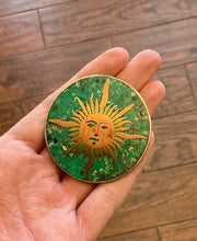 Load image into Gallery viewer, Vintage 1970s Taxco Mexico CPR Sterling Silver Turquoise Copper Sun Face Brooch
