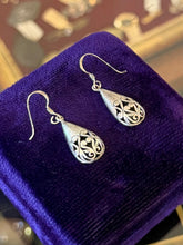 Load image into Gallery viewer, Vintage Sterling Silver Filigree Teardrop Dangle Drop Earrings Pierced
