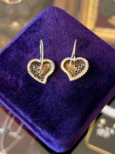 Load image into Gallery viewer, Vintage Signed Jezlaine Sterling Silver Studded Filigree Heart Dangle Earrings
