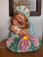 Load image into Gallery viewer, Vintage Religious TV Lamp 1950s Virgin Mary Baby Jesus Chalkware | Works!
