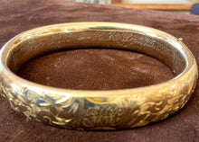 Load image into Gallery viewer, Antique Edwardian Gold Filled Engraved 1915 EJG to HH Monogram Bangle Bracelet
