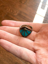 Load image into Gallery viewer, Vintage Old Pawn Sterling Silver Turquoise Inlay Southwestern Ring US 8
