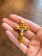 Load image into Gallery viewer, Vintage Butterscotch Bakelite Stanhope Crucifix Cross Religious Seven Sorrows
