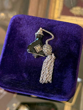 Load image into Gallery viewer, Vintage Judith Jack Sterling Silver Marcasite Black Enamel Perfume Fringe Brooch
