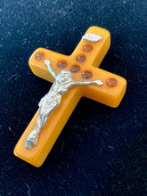 Load image into Gallery viewer, Vintage Butterscotch Bakelite Stanhope Crucifix Cross Religious Seven Sorrows
