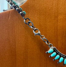 Load image into Gallery viewer, VTG Sterling Silver Petite Turquoise Teardrop Cabochon Segmented Collar Necklace
