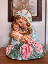 Load image into Gallery viewer, Vintage Religious TV Lamp 1950s Virgin Mary Baby Jesus Chalkware | Works!
