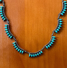 Load image into Gallery viewer, VTG Sterling Silver Petite Turquoise Teardrop Cabochon Segmented Collar Necklace
