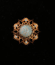 Load image into Gallery viewer, Vintage 1960s Signed Lisner Blue Robin's Egg Cabochon Gold Tone Dome Brooch
