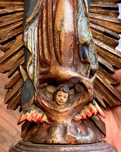 Load image into Gallery viewer, Vintage Folk Art Handpainted Carved Wood Our Lady of Guadalupe Mexican Statue
