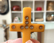 Load image into Gallery viewer, Vintage Butterscotch Bakelite Stanhope Crucifix Cross Religious Seven Sorrows
