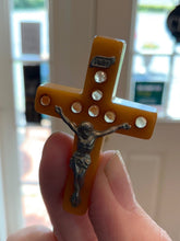 Load image into Gallery viewer, Vintage Butterscotch Bakelite Stanhope Crucifix Cross Religious Seven Sorrows
