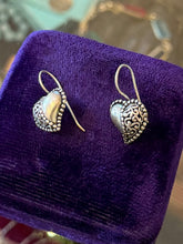 Load image into Gallery viewer, Vintage Signed Jezlaine Sterling Silver Studded Filigree Heart Dangle Earrings

